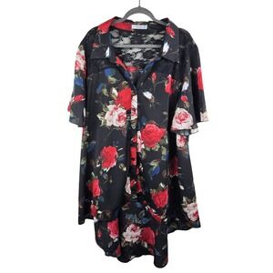 RoseGal Floral Lace Button Down Shirt Women 5X Black Red Whimsygoth Romantic